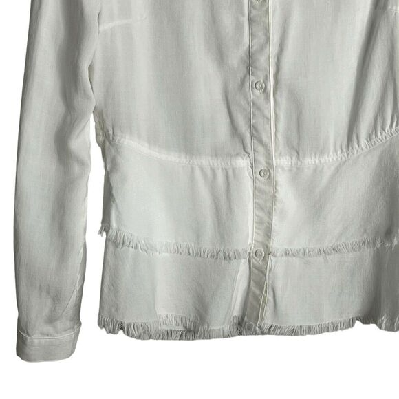 Cloth & Stone Anthropologie Sz XS Tiered Peplum Blouse Frayed 100% Tencel White - Picture 7 of 12